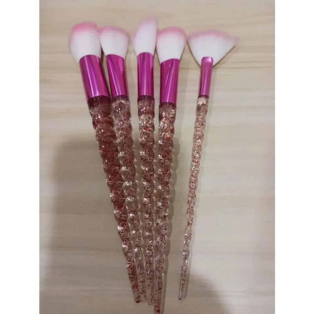 Glittery Makeup Brushes In Hot Pink Set of 10